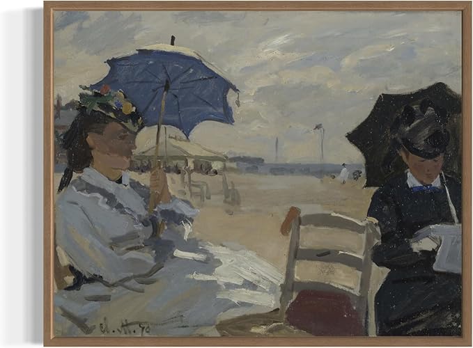 The Beach at Trouville Claude Monet Wall Art Print Poster, Impressionist Painting Wall Art Wall Decor, for Bedroom and Living room Bathroom Decor 115 (The Beach at Trouville, 8 x 10 inches, Wood Frame)