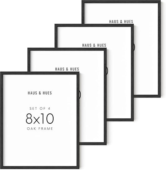 HAUS AND HUES 8x10 Black Oak Frame Set of 4 - Wooden Poster Holders for Wall Art & Photos