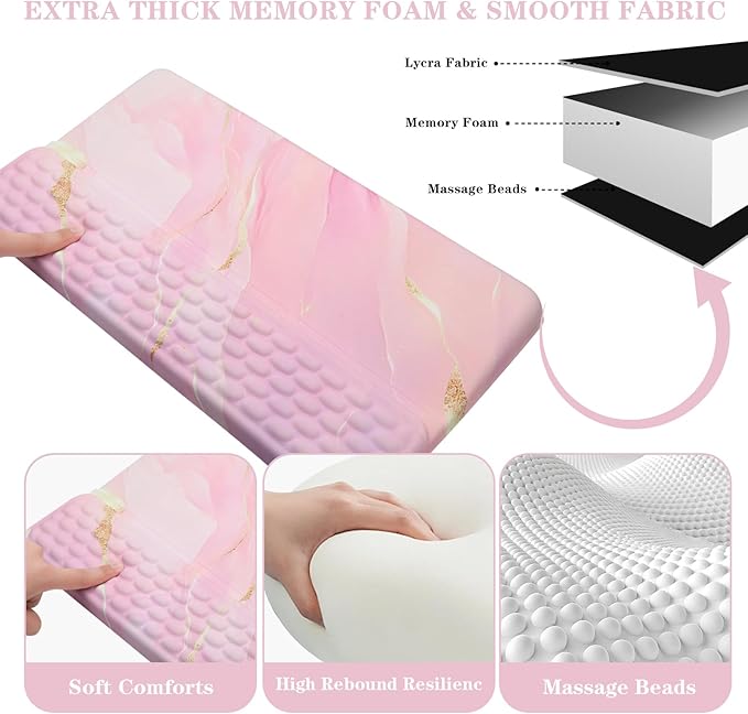 Computer Keyboard Stand Pad with Wrist Rest, Ergonomic Comfy Tilted Keyboard Holder, Keyboard Tray Support for Office Home (Marble Pink)