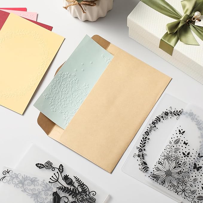 Geiserailie 8 Pcs Embossing Folders Embossing Machine Template Paper Card Folders for Christmas Card Making DIY Flower Scrapbook Photo Album Craft Decoration 5.9 x 4.1 Inch (Natural Style)