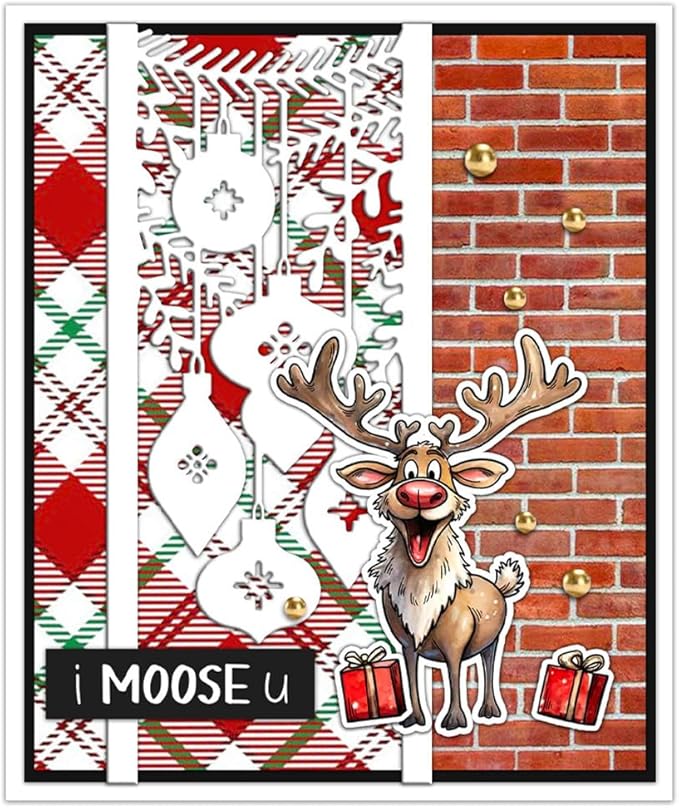 Christmas Deer Box Stamps and Cutting Dies for Card Making DIY Transparent Silicone Clear Stamp and Metal Die Cuts Sets for Scrapbooking Paper Greeting Cards Decor Seals Craft Supplies
