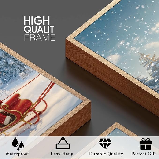 Framed Christmas Wall Art Santa Claus Wall Art Santa Winter Artwork for Living Room Bedroom Dining Room 24x36 Inches Set of 3