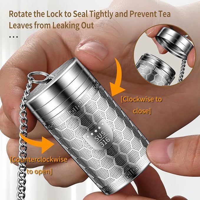 2Pack Tea Infusers for Loose Tea, Extra Fine Mesh 316 Stainless Steel Tea Strainers, Loose Leaf Tea Steeper Tea Diffuser Tea Holder with Extended Chain Hook and Drip Tray (Large + Extra Small)