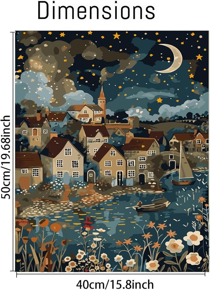 CSZPPQAF House Paint by Numbers for Adults Beginner, Moon Stars Paint by Number Kits on Canvas, DIY Acrylic Oil Painting by Numbers for Home Wall Decor 16X20inch