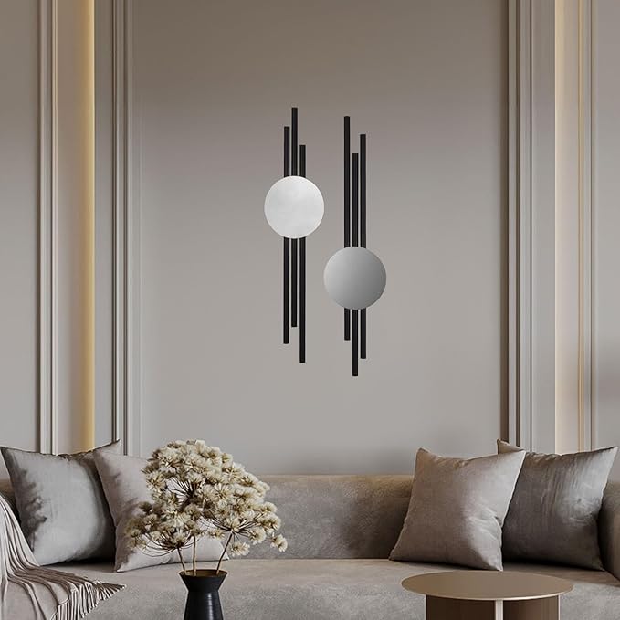 ARTEPERA Antique Lines Metal Wall Art Set of 2 - Modern & Unique Wall Decor, Metal Wall Sculpture for Living Room, Bedroom, Office - Vertical Geometric Wall Decor (Black - Silver, 23.5" x 6.7")