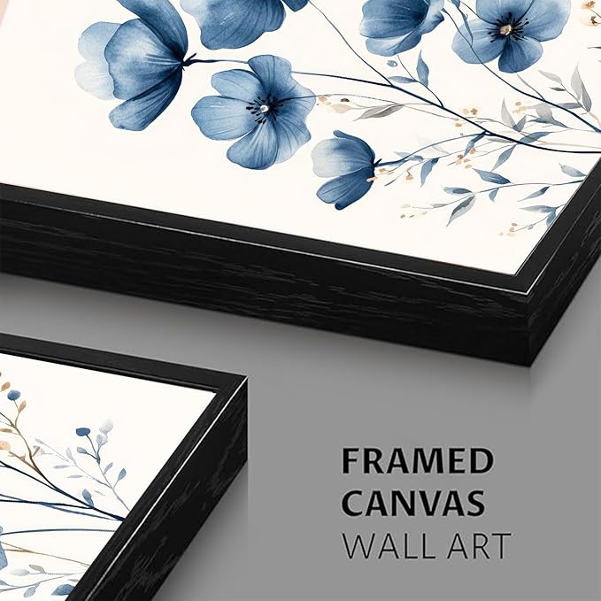 okudolit Navy Blue Wildflower Framed Canvas Wall Art Set Of 3 Flowers Pictures Prints Flowers Printing Floral Watercolors Flower wall Decor Living Room Bedroom Dinning Room Farmhouse Office-16 x24in
