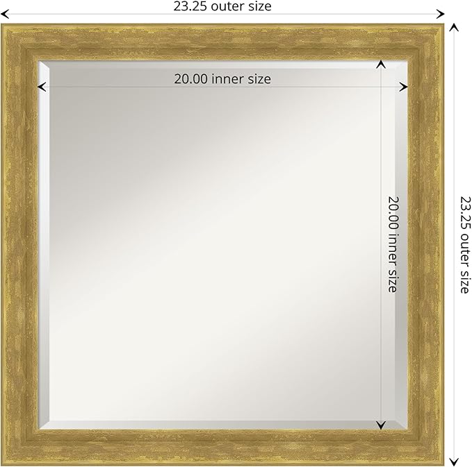 Amanti Art Gold Wall Mirror 23x23 Angled Gold Square Bathroom Mirror for Wall Decor Living Room, Medium Modern Wood Frame, Hangs Horizonally and Vertically, Bathroom Decor, Beveled Edge