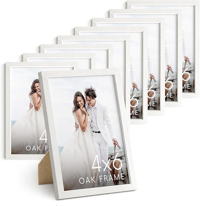 HAUS AND HUES White Oak Wood 4x6 Picture Frames - Set of 9, Natural Frames for Photos and Wall Collage