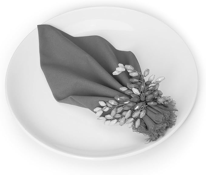 Lightnpro Cotton Napkins Set of 12, Beautiful Handmade Fringe Dinner Cloth Napkins, Washable and Reusable for Dining, Parties, Weddings, Holiday & Everyday Use - 18x18 Inch Smoke Grey