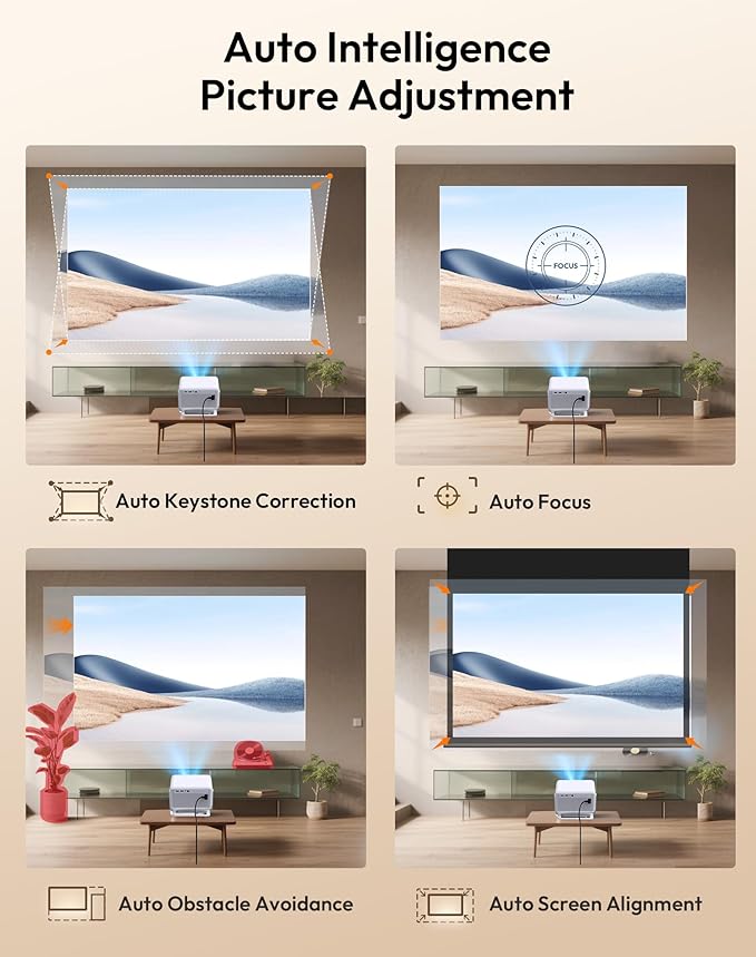 【Compatible with Netflix & Auto Focus】Xgody Gimbal N6 PRO 700 ANSI Native 1080P Smart Projector with WiFi 6 and Bluetooth, 4D Auto Keystone & Voice Controll Portable 4K Support FHD Home Projector