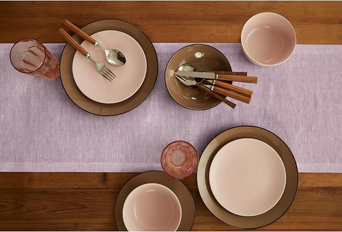 Solino Home Linen Small Table Runner 48 Inches - Athena, 100% Pure Linen Chambray Lavender Table Runner 14 x 48 Inch Ideal for Dresser and Coffee Tables - Spring, Easter, Valentines