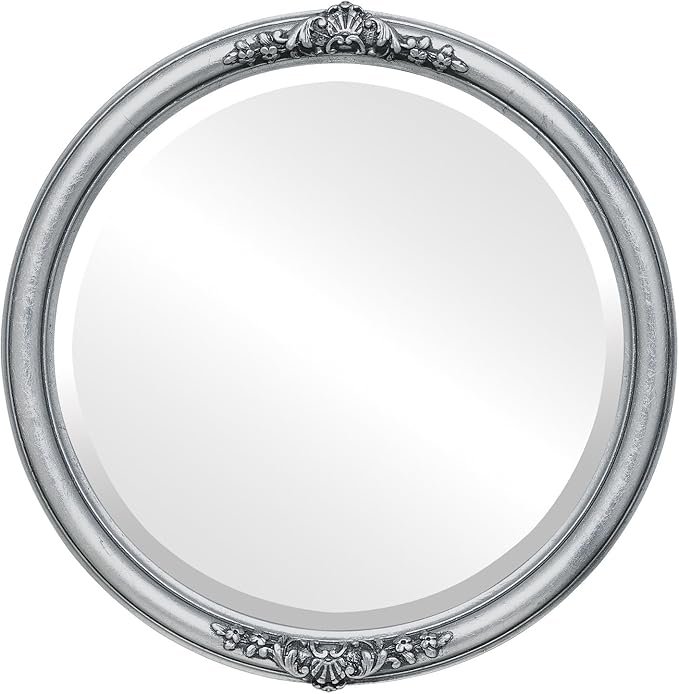 OVALCREST Round Beveled Wall Mirror for Home Decor - Contessa Style - Silver Leaf with Black Antique - 20x20 Outside Dimensions