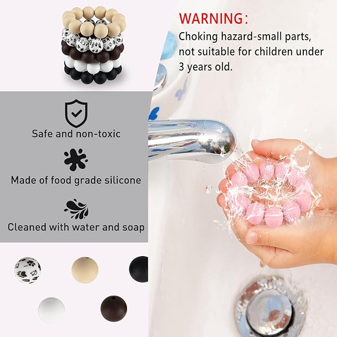 ASTARON 100 Pcs 15mm Silicone Beads for Keychain Making, Black Brown Round Beads for Bracelets Crafts Beadable Pens Decorations Jewelry Making Party Favors Supplies