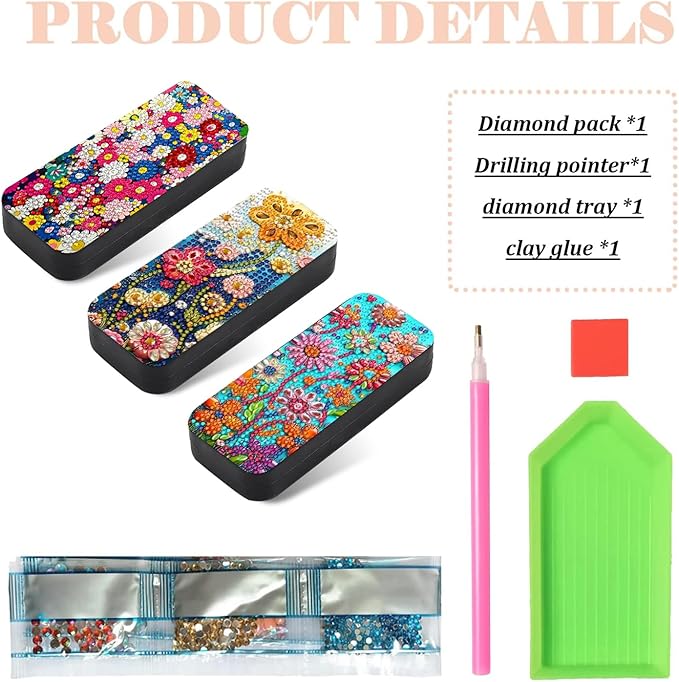 Leatrice 3pcs 5d Diamond Art Kits for Adults Small Diamond Painting Kit Gem Art Paint by Diamonds Dots Eyeglasses Case DIY for Beginner Women