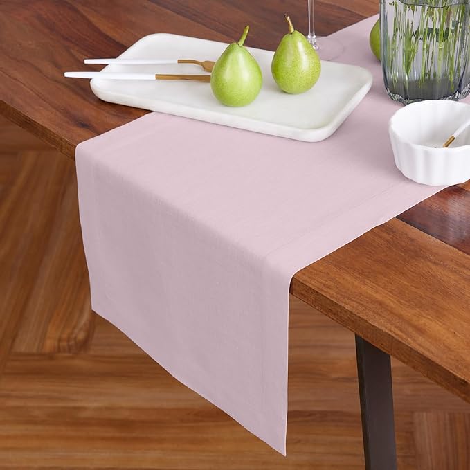 Solino Home Linen Table Runner 60 Inches - 100% Pure Linen Ice Lilac Table Runner 14 x 60 Inch Ideal for Dresser and Coffee Tables - Valentines, Spring, Easter - Sonoma