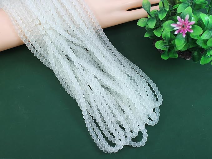 Pamir Tong 900PCS 6mm Matte White Frosted Round Glass Beads Bracelet Space Loose Smooth Beads for Jewelry Making, Earring, Necklaces, Keychains, Lanyards & Adult Crafting