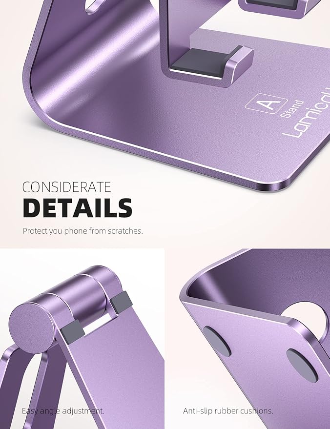 Lamicall Adjustable Phone Stand, Cell Phone Holder Desk, Compatible with Phone 13 12 Mini 11 Pro Xs Max XR X 8 7 6 Plus SE, Smartphones Dock, Office Desktop Accessories - Purple