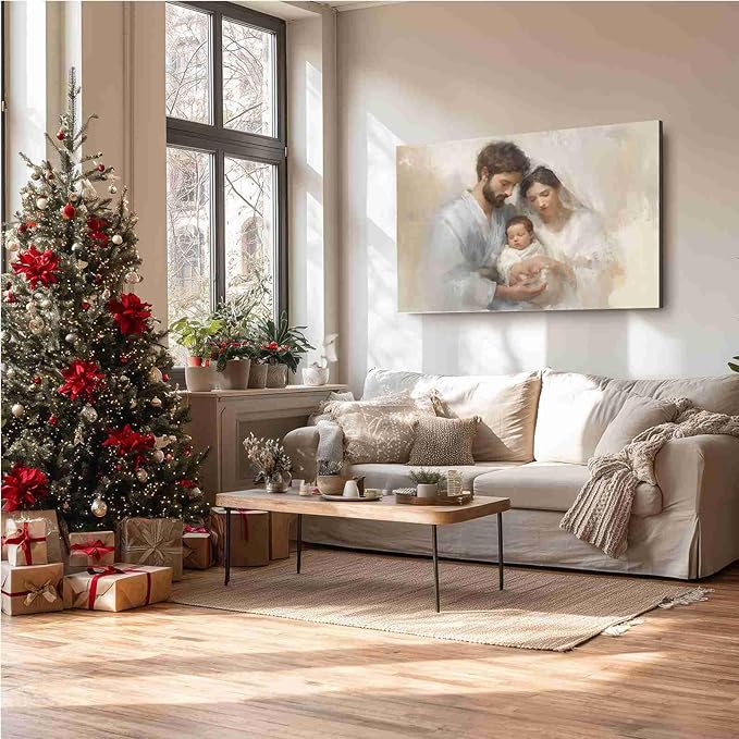 Holy Family Biblical Poster Vintage Christmas Canvas Painting Religious Painting Christian Wall Decor Nativity Scene Print Indoor Decor for Home Church Nursery Offices Living Room Bedroom Dining Room