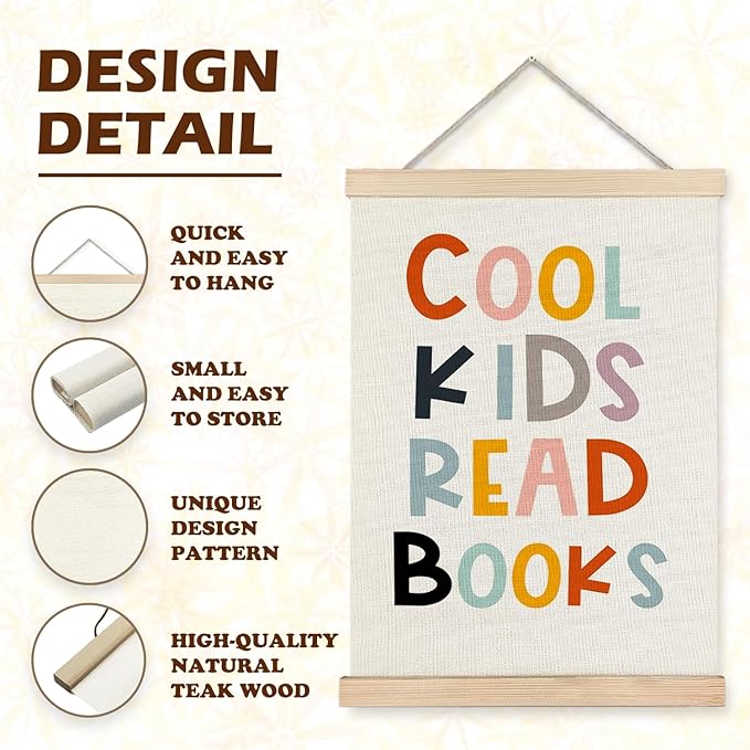 LUVADIAN Cool Kids Read Books Poster Hanger Frame, Classroom Wall Decor, Reading Corner Decor for Classroom, Reading Nook Decor, Kids Wall Decor, Reading Posters for Classroom, 12x16 Inches Set of 2