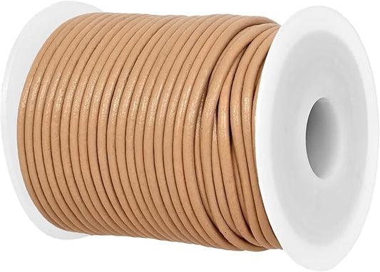 GENIQUE Real/Genuine Round Leather String Cord for Necklace, Bracelets, Jewellery, Braiding (Beige, 2mm)