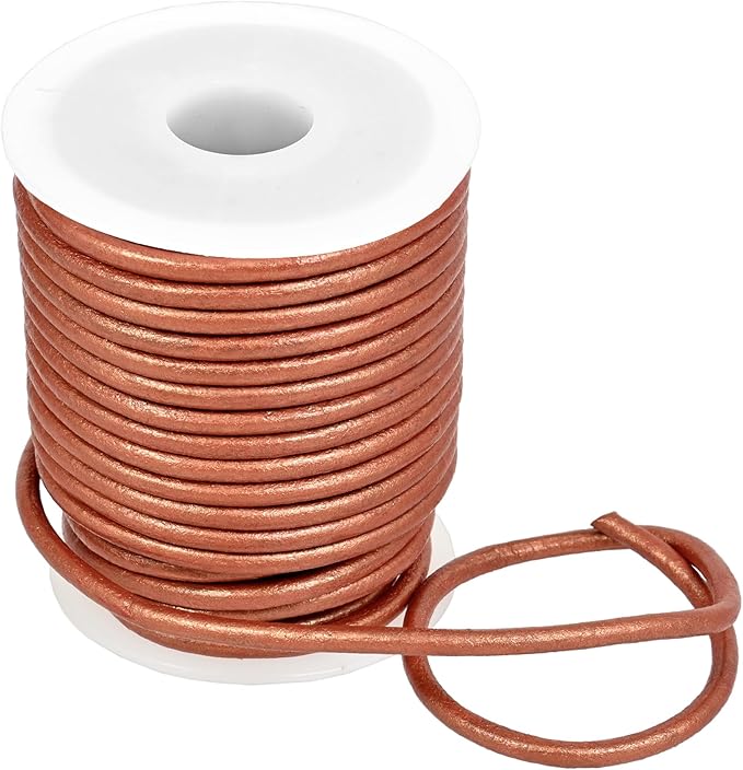 GENIQUE Real/Genuine Round Leather String Cord for Necklace, Bracelets, Jewellery, Braiding (3mm, Copper)