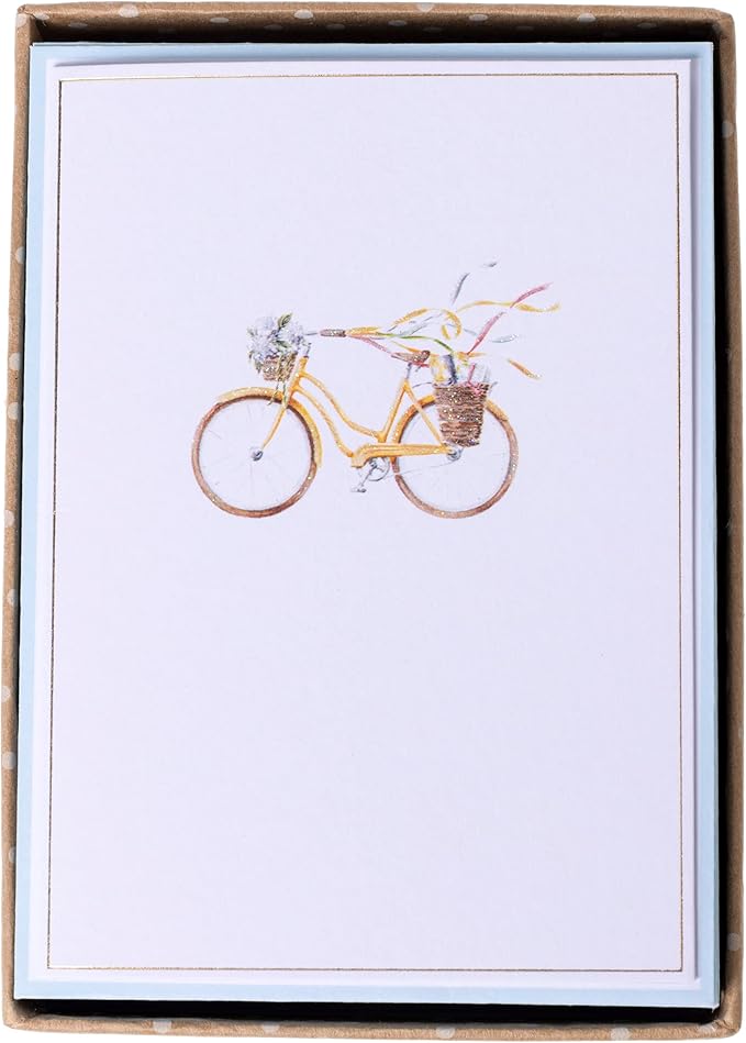 Graphique Watercolor Bike Cards | Pack of 16 Cards with Envelopes | Blank Inside | All Occasion Greetings | Glitter and Gold Foil Accents | Family and Friends | Boxed Set | 3.25" x 4.75"