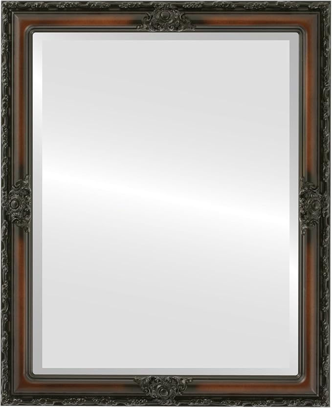 OVALCREST Rectangle Beveled Wall Mirror for Home Decor - Jefferson Style - Walnut - 20x26 Outside Dimensions