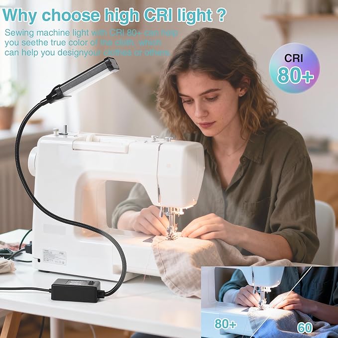 LED Sewing Machine Light - Flexible Extra Long Gooseneck LED Work Light, Multi-Use for Sewing Machines, Drill Press, Office Desk, Craft Projects, Workbench and Lathe