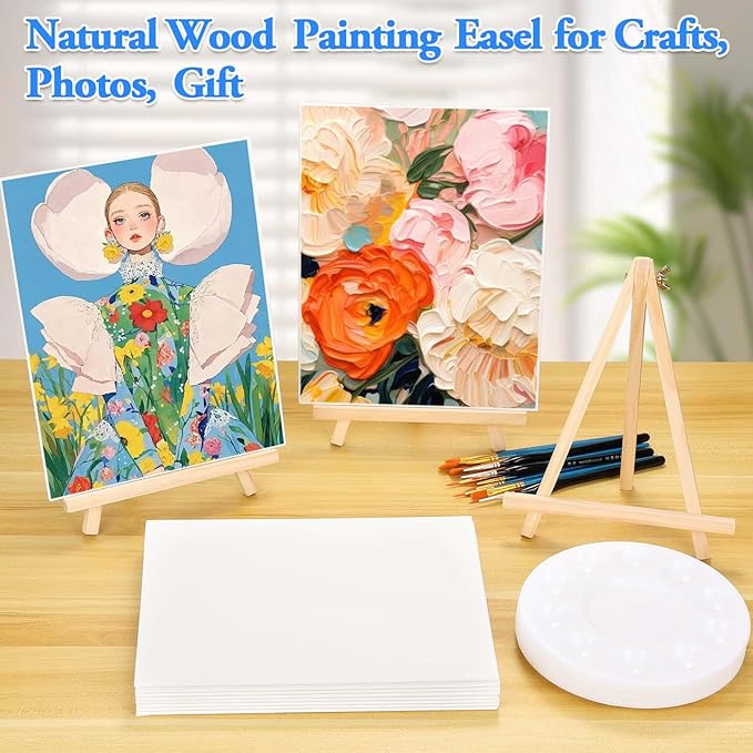 160 Pack Canvas with Easel Miniature Painting Kit with Wooden Easel and Blank Canvas Boards, Detail Paint Brushes Set for Kids Adults Couples Paint Party Supplies Paint and Sip Date Night Kits