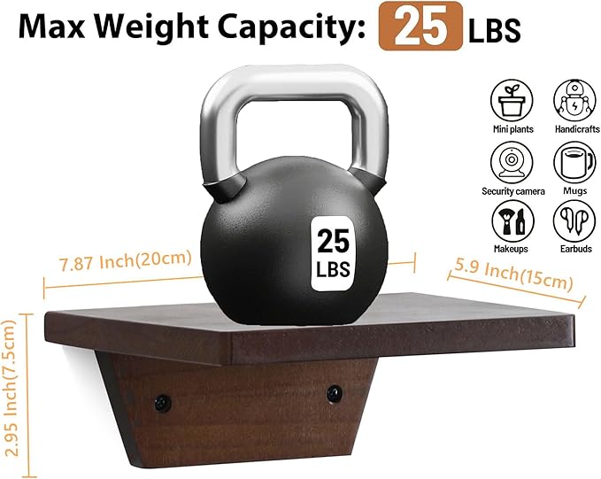 PHOENANCEE Small Floating Shelves,Speaker Shelf,Trapezoid Wall Shelf for Table Lamp Plants Display,Decorative Wood Ledges Chic for Living Room,Bedroom,Kitchen,Office,Pine,8x6 Inch,4 Pack(Walnut)