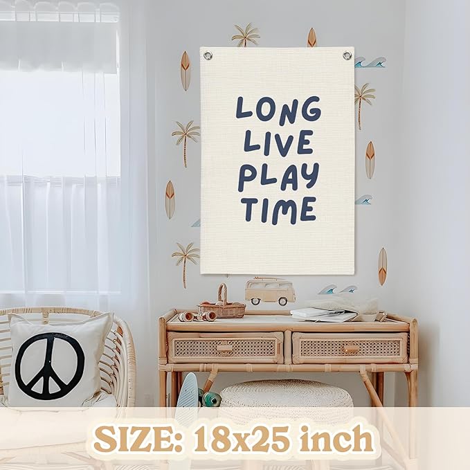 Play Room Wall Decor,Long Live Boyhood Linen Canvas Banner,Playroom Decor Wall Hanging Banner Flag Decor for Toddler Boy Kids Room Nursery Playroom Bedroom 18x25 Inch