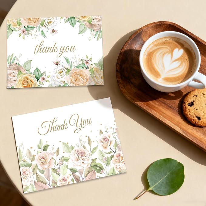 48Pcs Thank You Cards with Envelopes and Stickers for Weddings, Bridal Shower, Baby Shower, Small Business