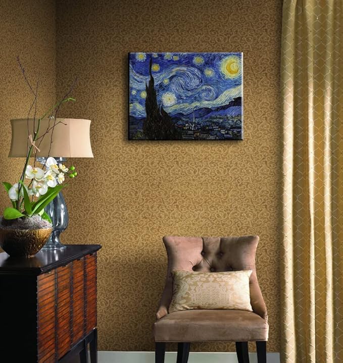 Starry Night, Vincent Van Gogh Canvas Wall art, Classic Paintings Framed Pictures Poster, Abstract Artwork Prints for Home Decor 12"x16"
