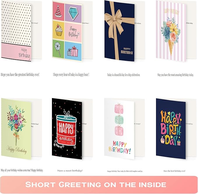 80 Unique Birthday Cards- Happy Birthday Cards Bulk With Greetings Inside – Assorted Envelopes and Stickers -Large 5 x 7 inches- Greeting Box Set