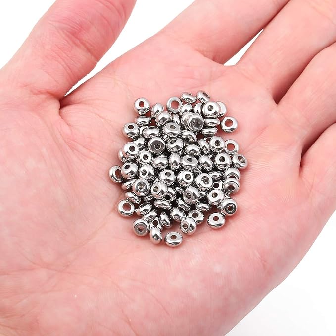 Stainless Steel Spacer Beads 5x3mm Rondelle Loose Charm Caps Beads for DIY Jewelry Making 100pcs with 1.5mm Hole