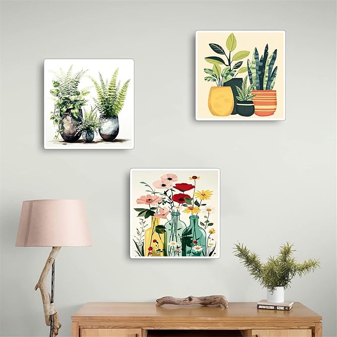 3 Pcs Wooden Framed Plant Paint by Number for Adults,DIY Potted Plants Painting Kits for Adult,Color by Numbers Acrylic,Paint by Number Canvas Crafts Watercolor for Beginner Home Decor(Green plants)