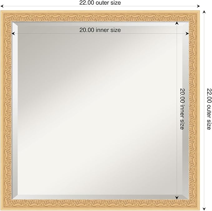 Amanti Art Gold Wall Mirror 22x22 Bethany Gold Square Bathroom Mirror for Wall Decor Living Room, Medium Traditional Wood Frame, Hangs Horizonally and Vertically, Bathroom Decor, Beveled Edge