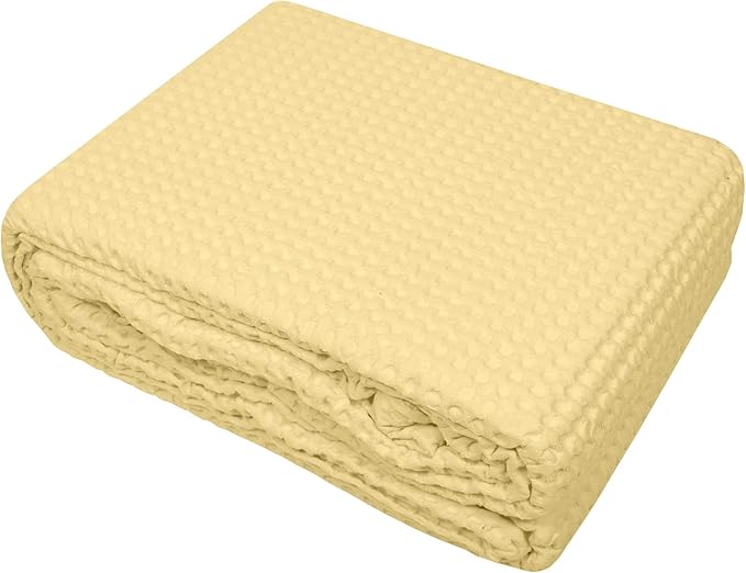 100% Fine Cotton Blanket Luxurious Weave Stylish Design Soft and Comfortable All Season Warmth, Full/Queen, Waffle Weave Lemon (Pack of 6)