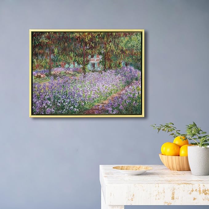 Wieco Art Framed Canvas Print Wall Art Irises in Monet's Garden,1900 by Claude Monet Impressionism Art Print Picture Artwork for Living Room Bedroom Home Kitchen Decorations