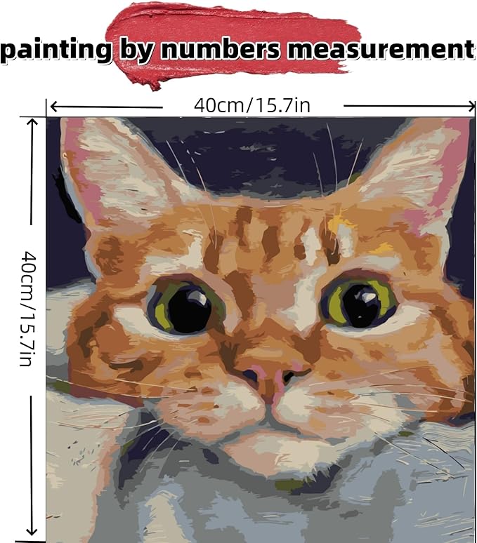JYXSJYYD Paint by Numbers Kit for Adults Beginner,Ginger Cat Easy Paint by Number Kits Canvas Without Framed,Cute Cat DIY Acrylic Oil Painting Adults Paint by Numbers Kits for Home Decor 16x16 Inch