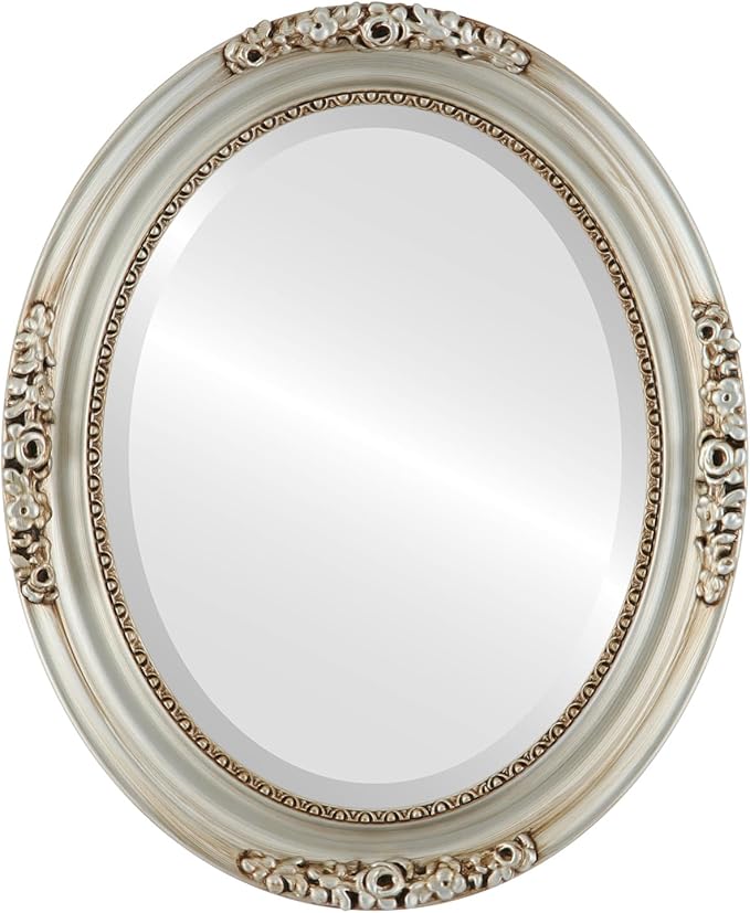 OVALCREST Oval Beveled Wall Mirror for Home Decor - Versailles Style - Silver - 16x20 Outside Dimensions