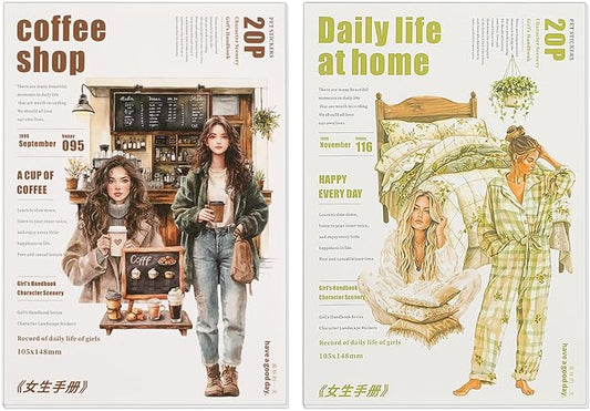 Snycler 2 Books for Girls Journaling People Stickers for Scrapbooking 480 Pre-Cut Pet Transparent Stickers for Journaling Scrapbooking Supplies