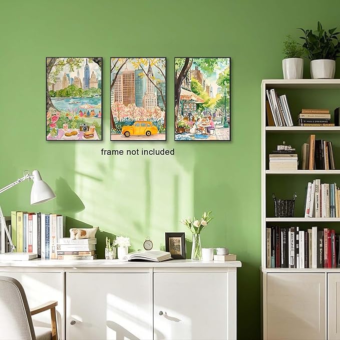 XLARTMY New York City Poster Travel Wall Art Canvas Watercolor NYC Central Park Landmarks Artwork Decor Painting Prints Pictures Set of 3 for Bedroom Living Room Bathroom Office 16x24in Unframed