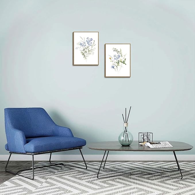 YOYIAXT 2 Pieces Watercolor Botanical Canvas Wall Art For Bedroom Blue Floral Framed Wall Art Minimalist Neutral Flower Art Prints Artwork For Living Room Office, 12x16 in