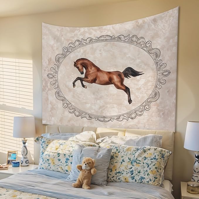 STHTTSW Vintage Horse Tapestry, Wild Horse Running Tapestries Wall Blanket, Animal Horses Wall Hanging Decor for Nursery Home Bedroom Living Room Dorm, 50x60 Inch