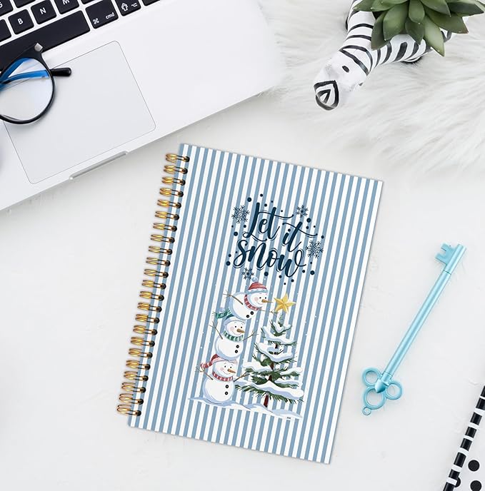 Blue Christmas Snowman Spiral Notebook, Winter Christmas Journal for School Office Supplies, Xmas Winter Aesthetic Holiday Hardcover Journal 5.5x8.3 Inch