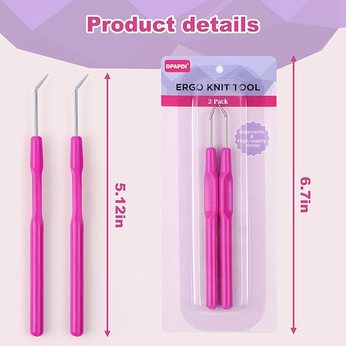 DPAPDI Knitting Loom Hook & Tool with Ergonomic Plastic Handle (2 Pack)