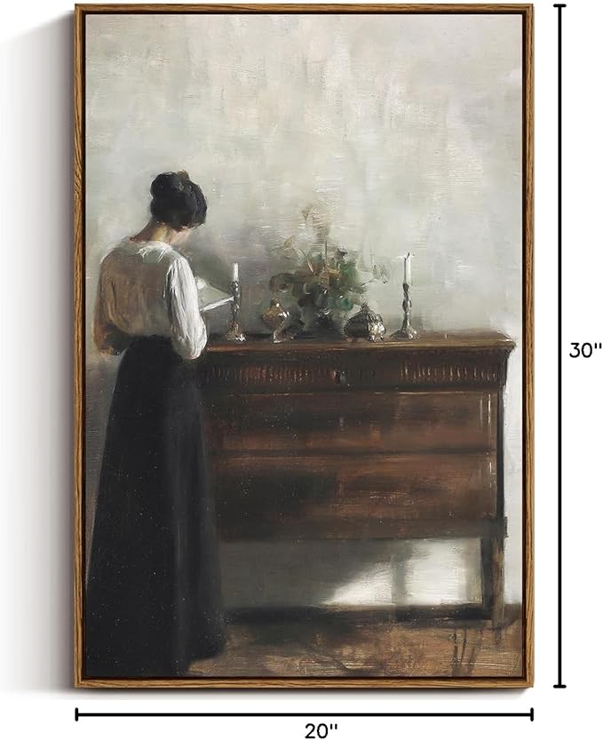 VIYYIEA Vintage Women Large Framed Wall Art, Woman Standing Reading Paintings Decor Aesthetic, 20x30 Inch Canvas Print Artwork, Retro Portrait Wall Pictures for Bedroom Living Room