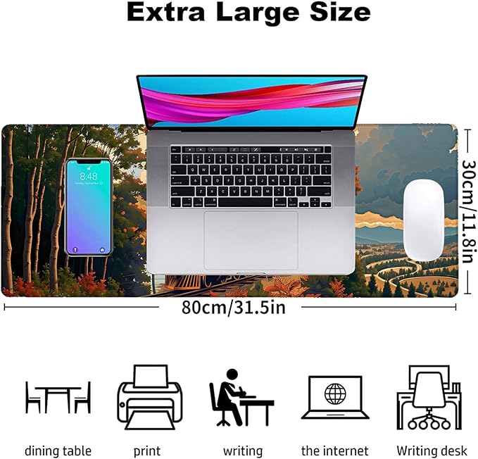 Vintage Train Gaming Mouse Pad, Office Desk Mat, Anti-Slip Rubber Base Cool Aesthetic Mouse Pads for Computer Laptop Keyboard School Home Desktop Gamer Home Accessories Decor 31.5" x 11.8"