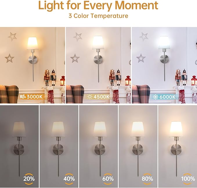 Battery Operated Wall Sconces Set of 2, 120H Usage Time 22.6" Rechargeable Wall Light with Dimmable Bulb, 12 Colors Wall Sconce for Bedroom Living Room, Silver